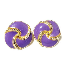 Vintage Trifari Purple Enamel Pierced Earrings Gold-tone Small‎ 5/8” bp-79
